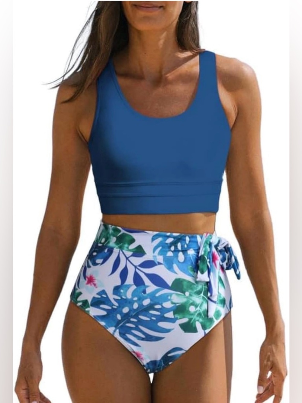 Scoop Neck Racerback High Waisted Bikini Set Tummy Control